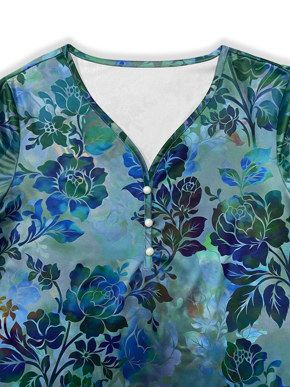 Printed V-Neck Long Sleeve Blouse, image 4
