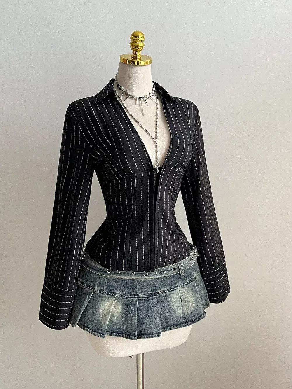 Striped Long Sleeve Fitted Blouse, image 7