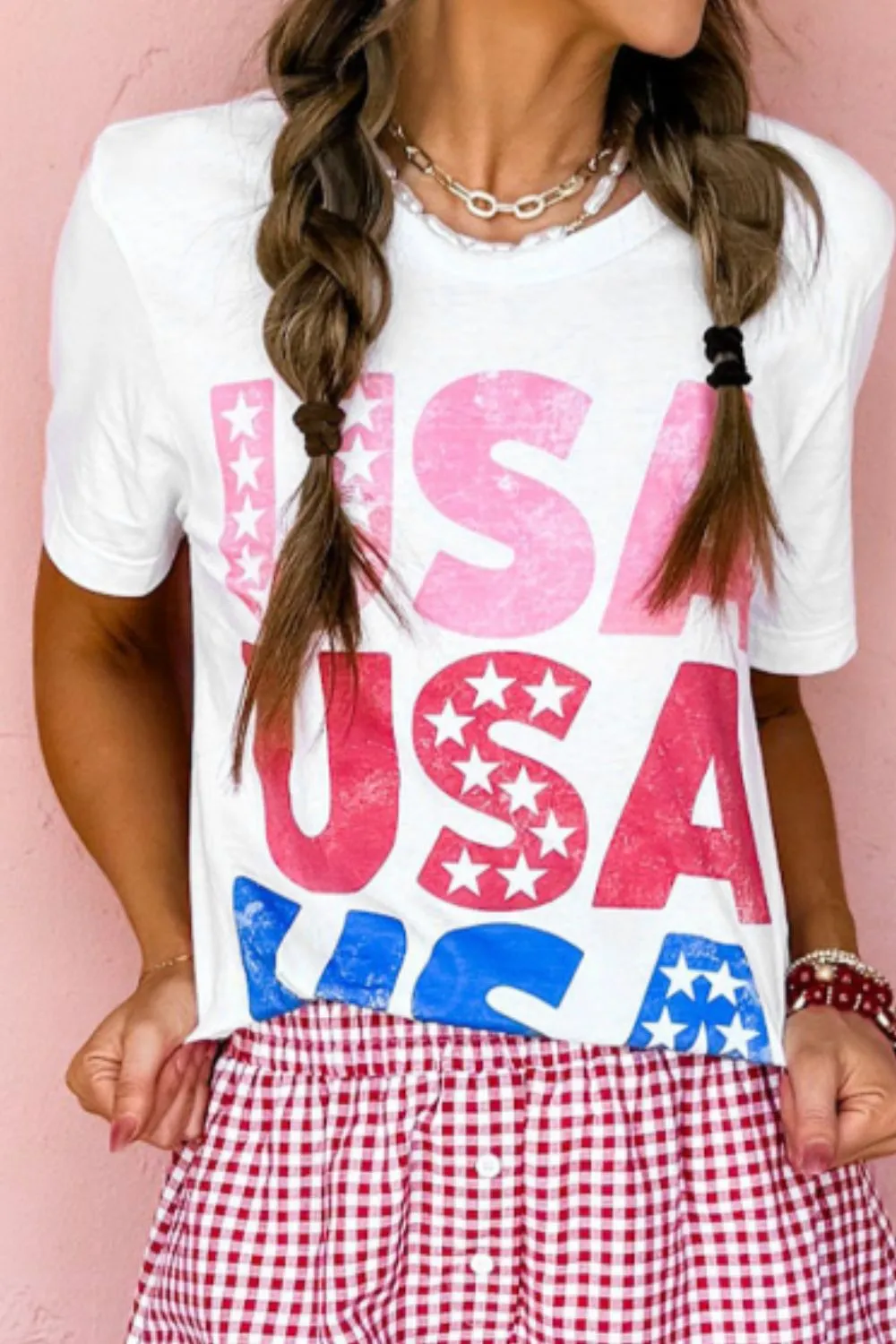 Letter Graphic Round Neck Short Sleeve T-Shirt, image 4