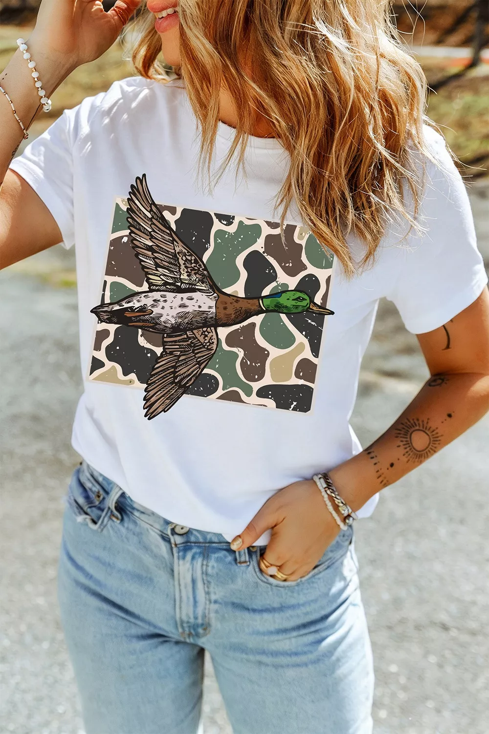 Western Camo Mallard Duck Graphic Casual Short Sleeve T-Shirt, image 5