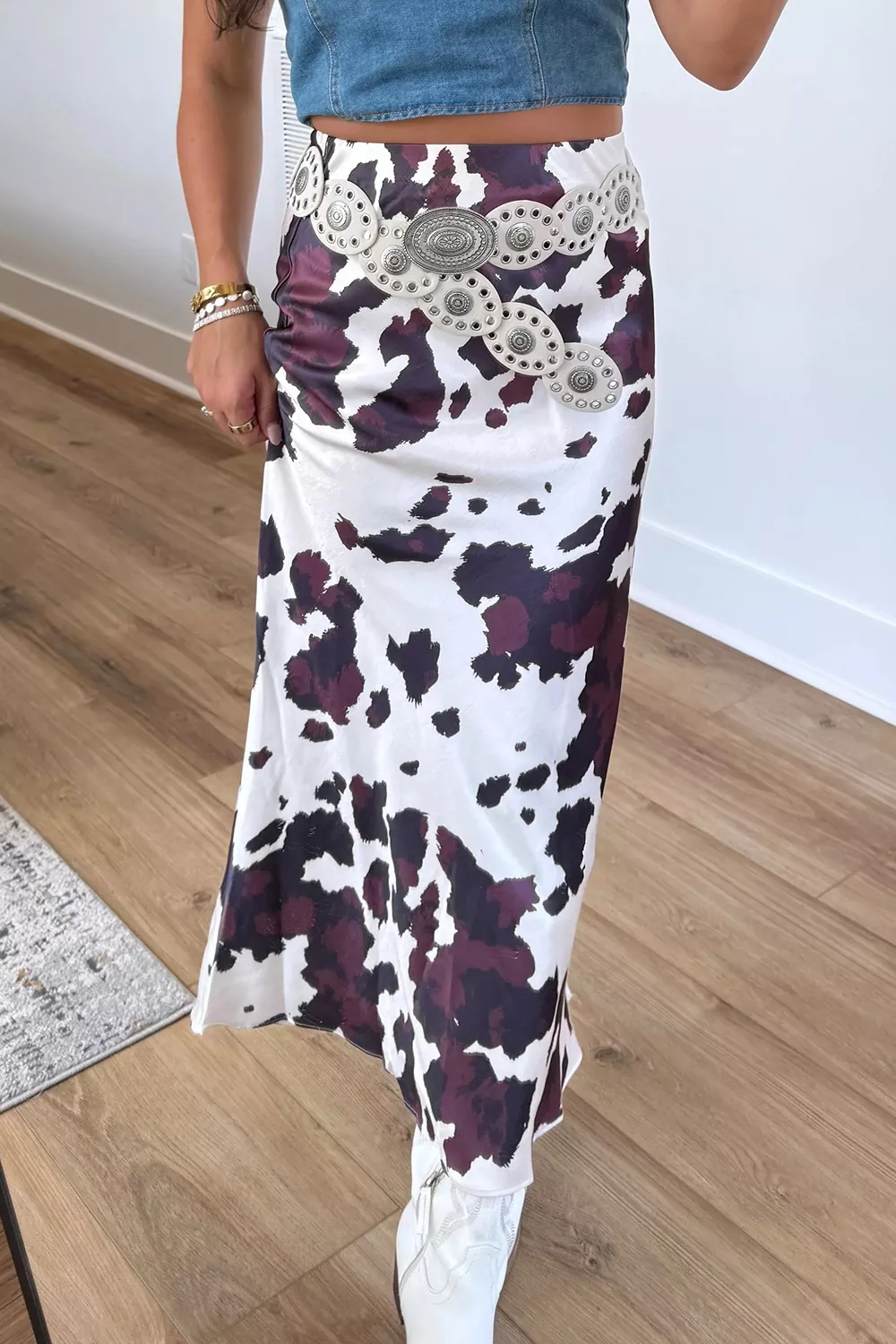 Abstract Print Western Long Metal Zip-Up Waist Daily Wear Skirt, image 3