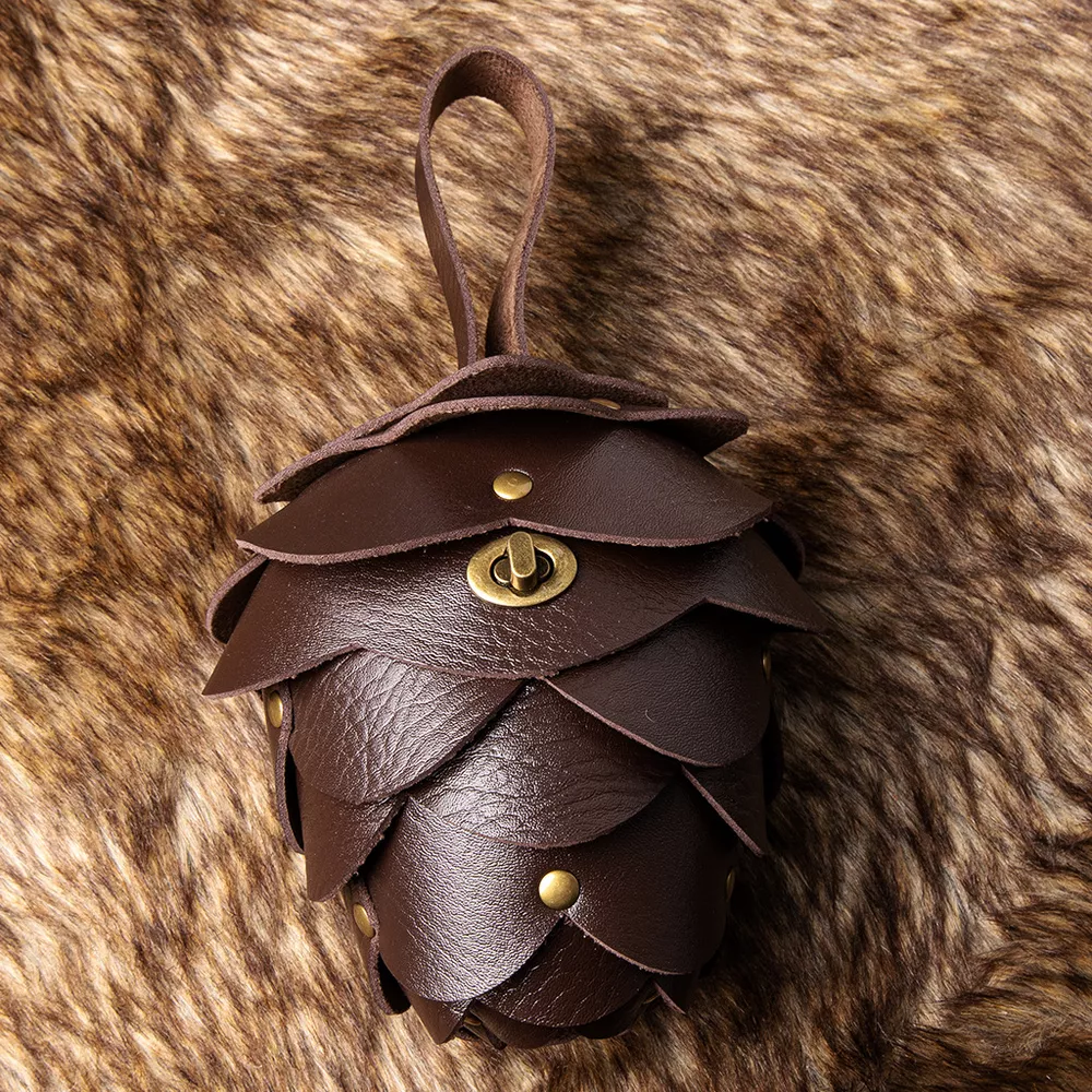 Acorn-Shaped Leather Petal Decor Pouch Bag, image 5