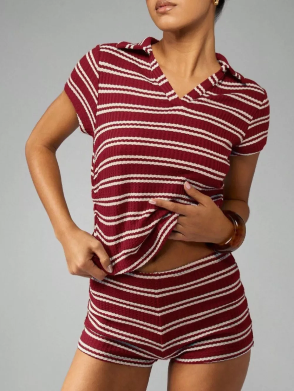 Striped Knit Short Sleeve Top & Shorts Set, image 10