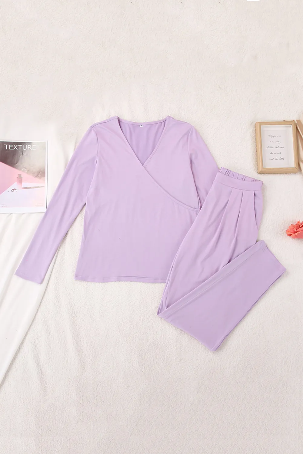 Buttery-Soft Surplice Long Sleeve Top and Pants Set, image 8