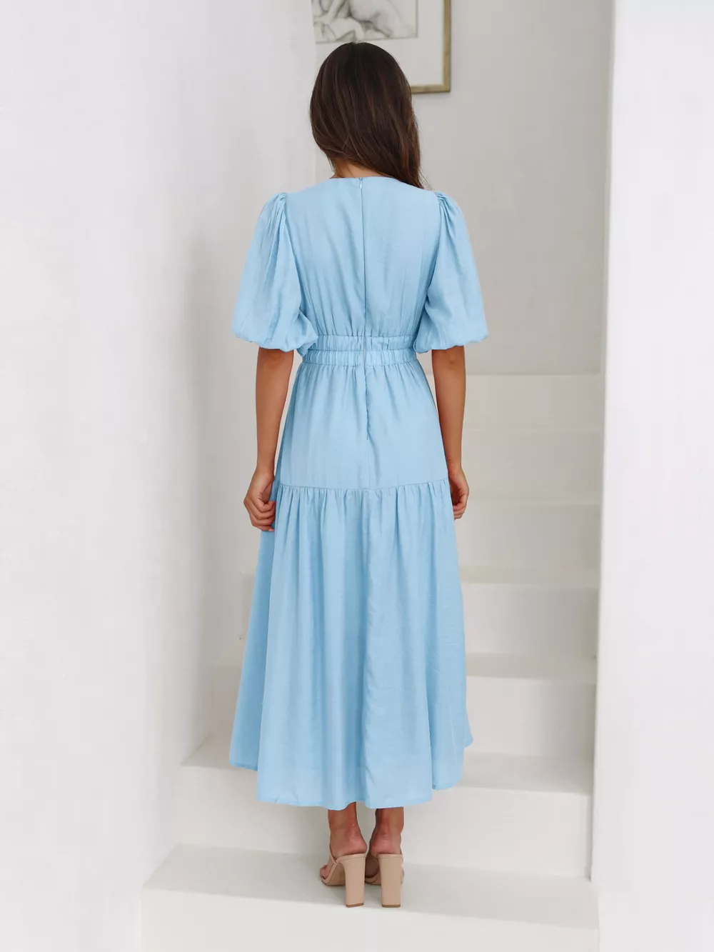 Tiered Puff Sleeve Midi Dress, image 10