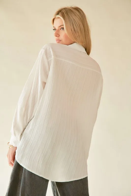 Crinkled Jacquard Button Down Shirt, image 2