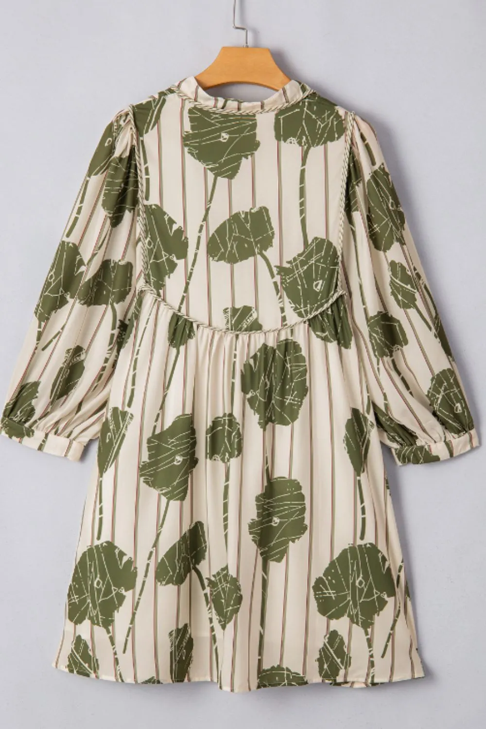 Printed Tie Neck Three-Quarter Sleeve Mini Dress, image 4