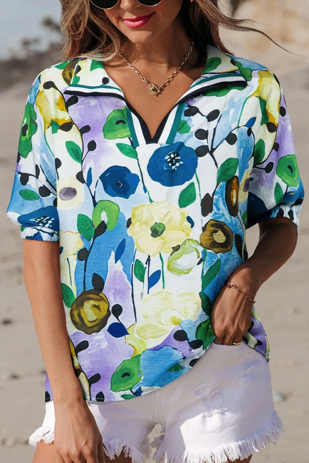 Floral Print Short Sleeve Blouse, image 8