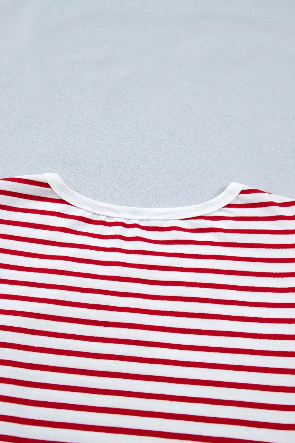 Stripe Contrast Trim Round Neck Short Puff Sleeve T Shirt, image 12