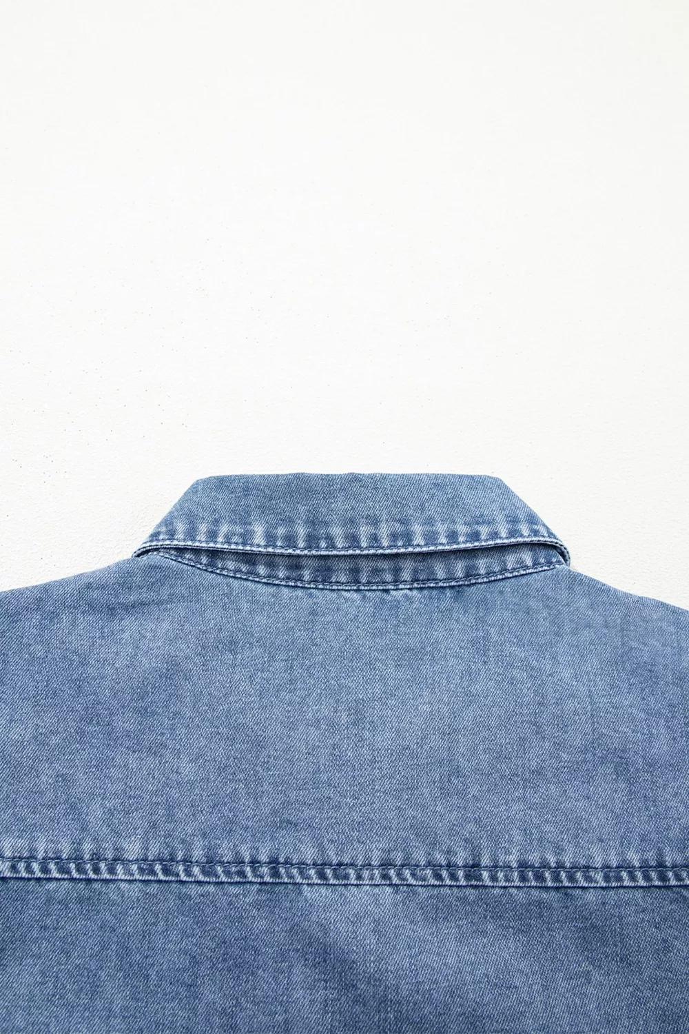Puff Half Sleeve Collared Denim Shirt, image 9