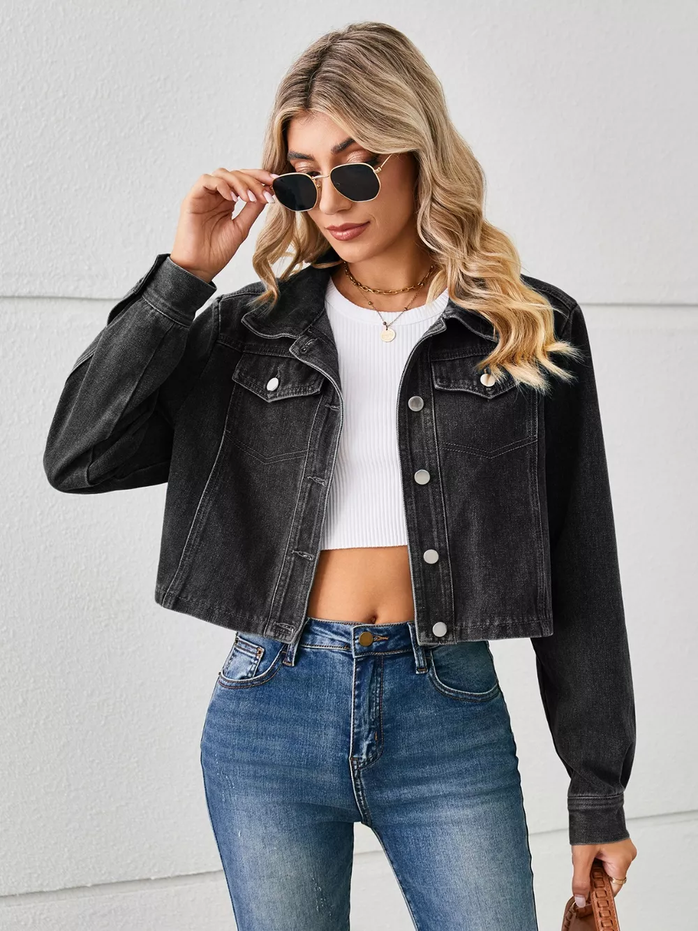Button Up Long Sleeve Denim Jacket, image 8