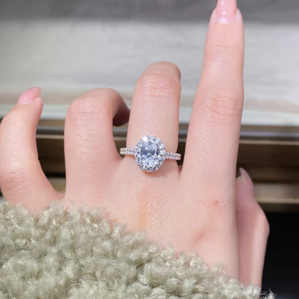 1.5 Carat Moissanite 925 Sterling Silver Oval Ring, image 2
