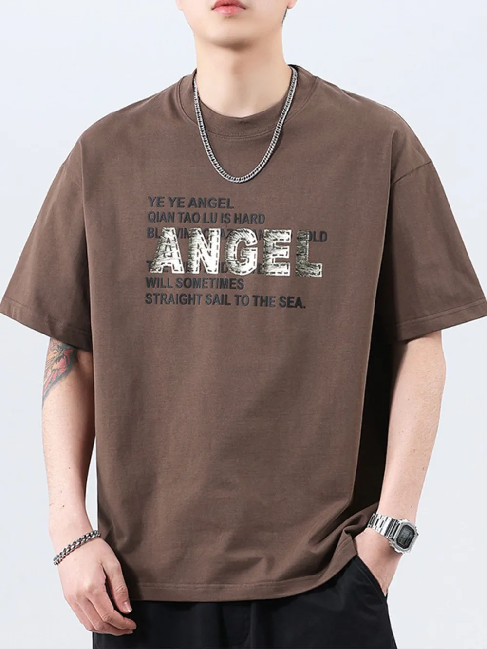 Men's Plus Size Letter Round Neck Short Sleeve T-Shirt, image 5