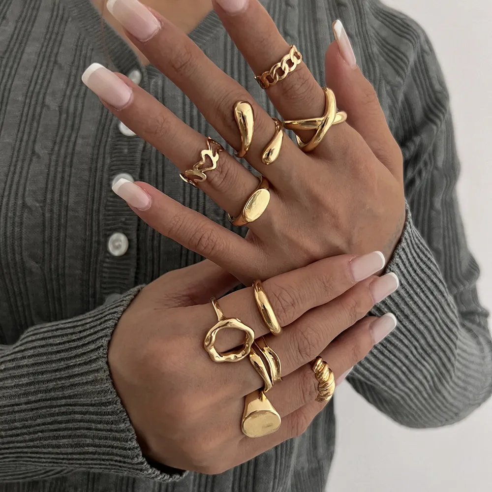 10-Piece Alloy Geometric Ring, image 5