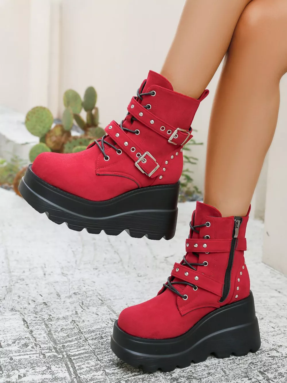 Lace Up Platform Wedge Boots, image 5