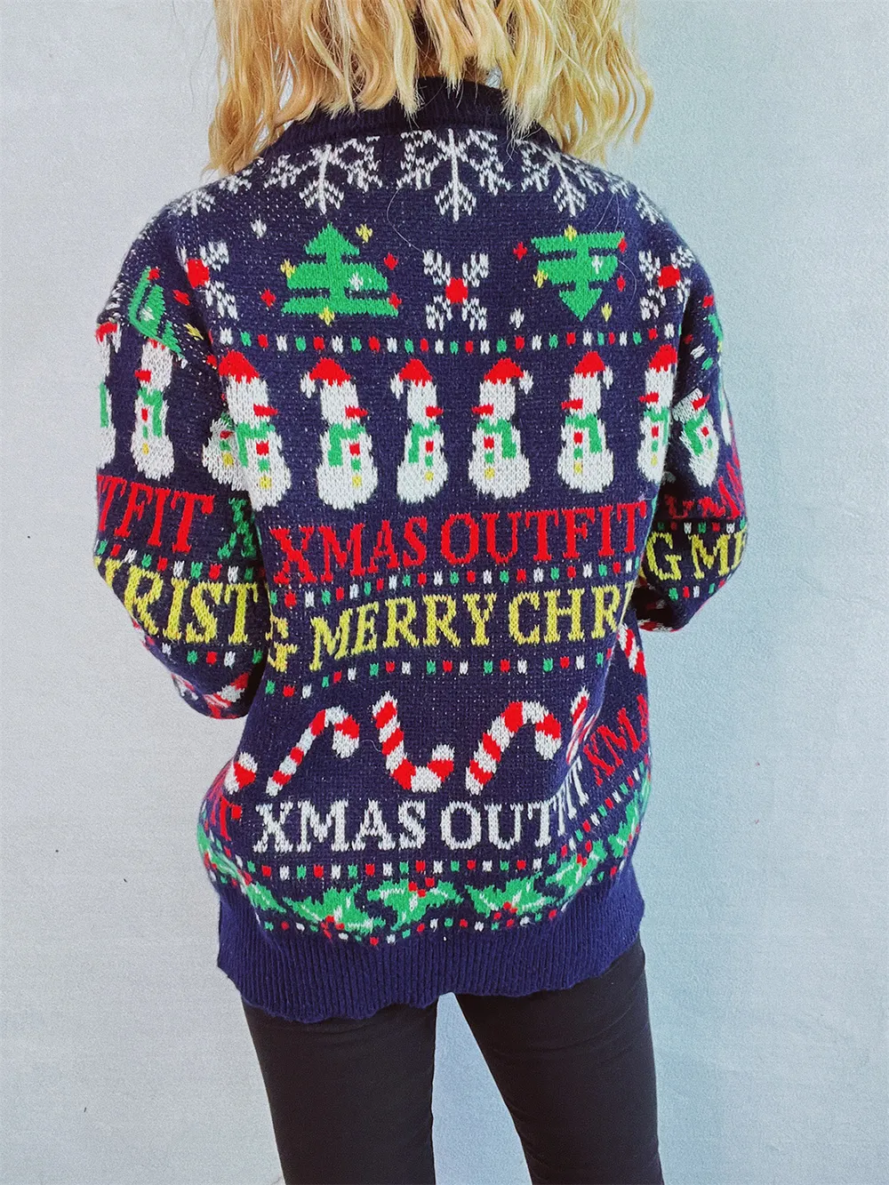 Christmas Pattern Round Neck Long Sleeve Sweater, image 2