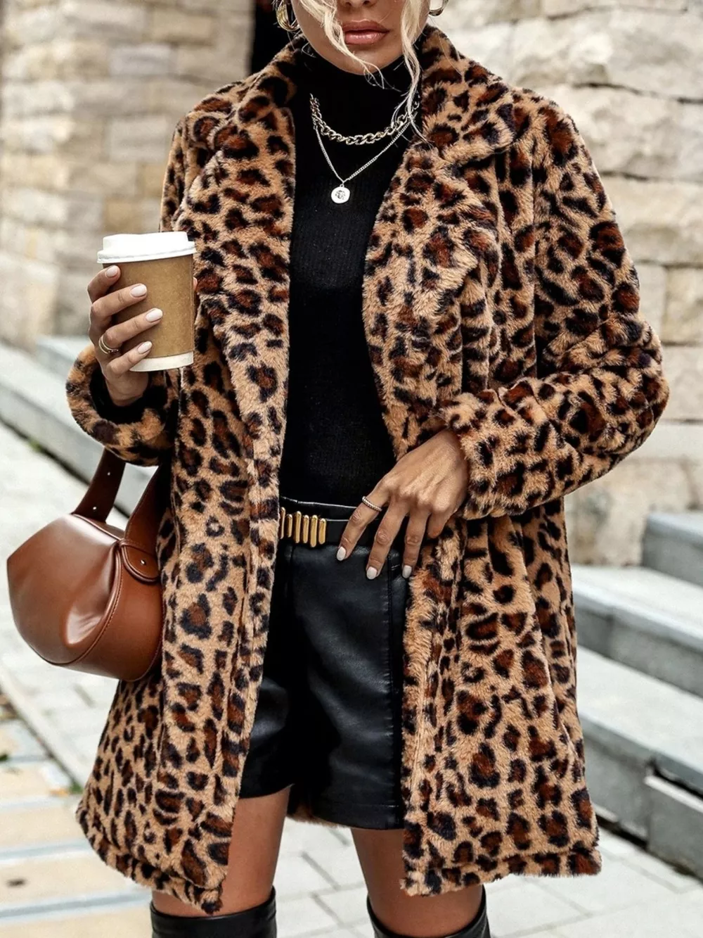 Leopard Print Faux Fur Longline Coat, image 2