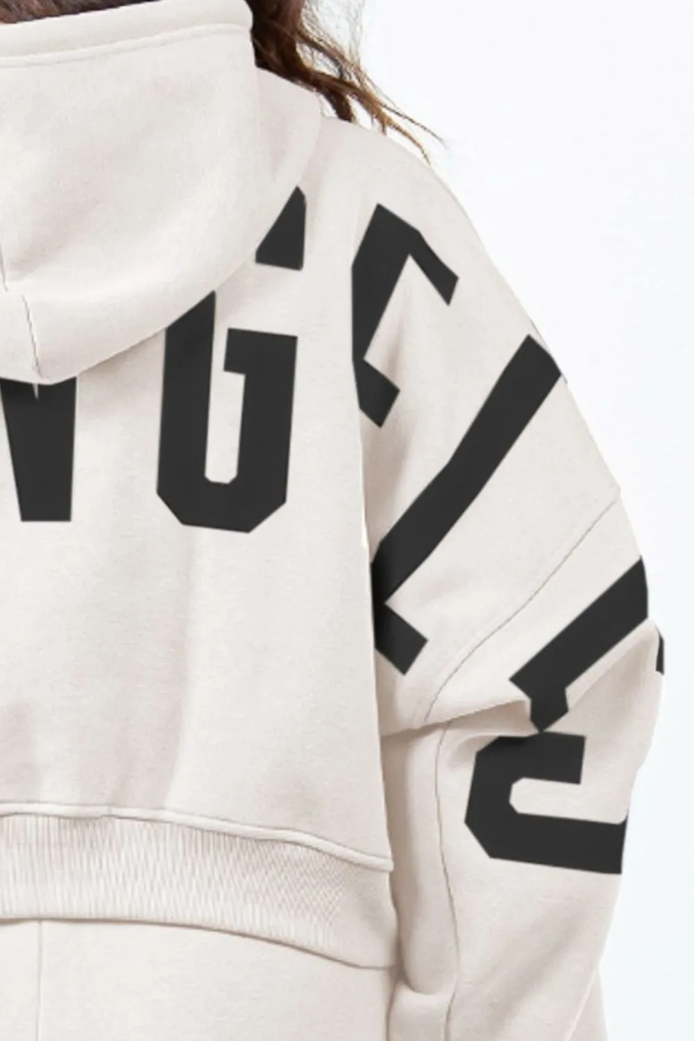 Letter Graphic Long Sleeve Drawstring Cropped Hoodie, image 3