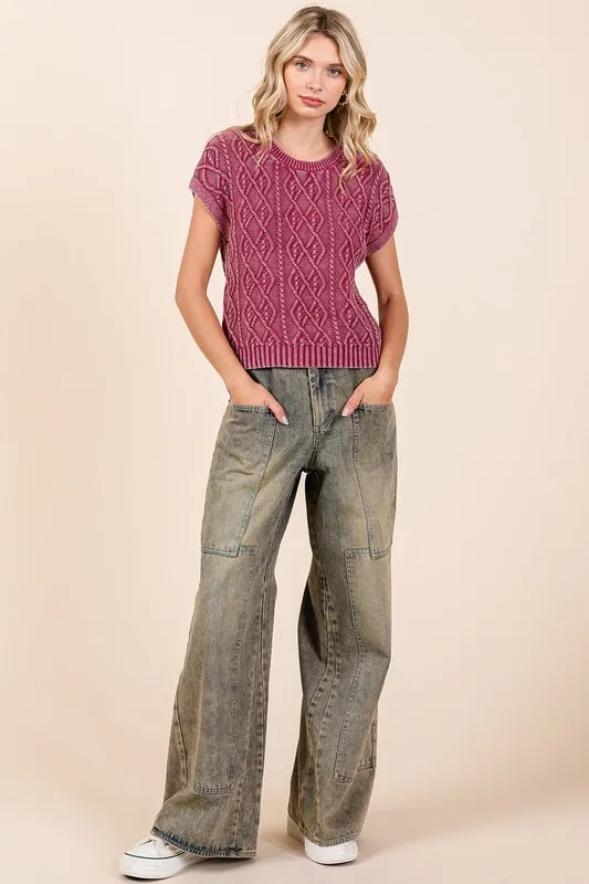 Washed Wide Leg Jeans with Pockets, image 6