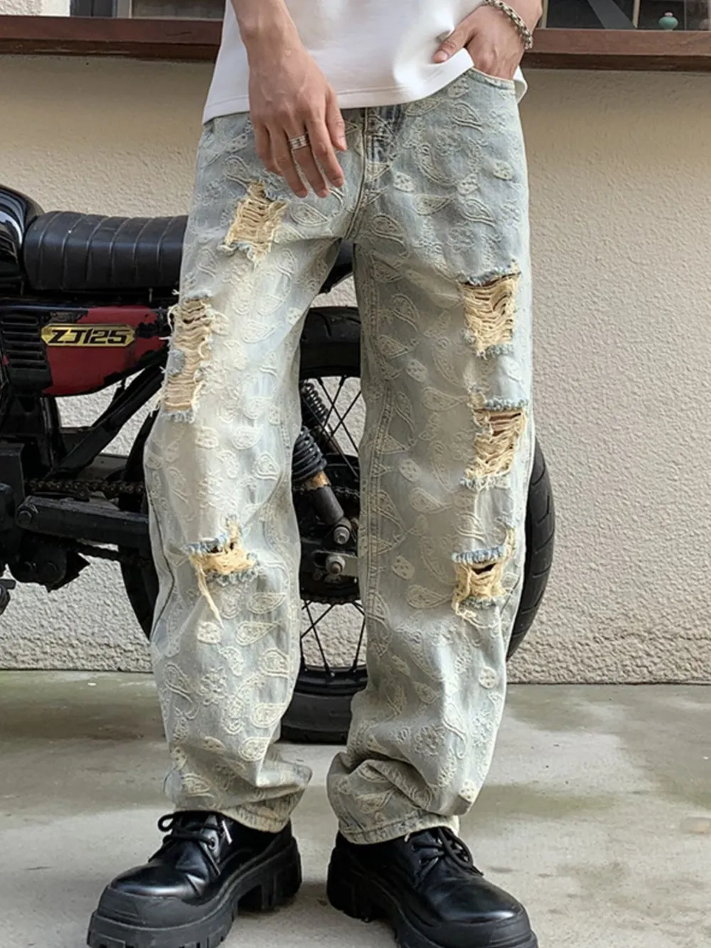 Men's Full Size Distressed Wide Leg Jeans Plus Size, image 2