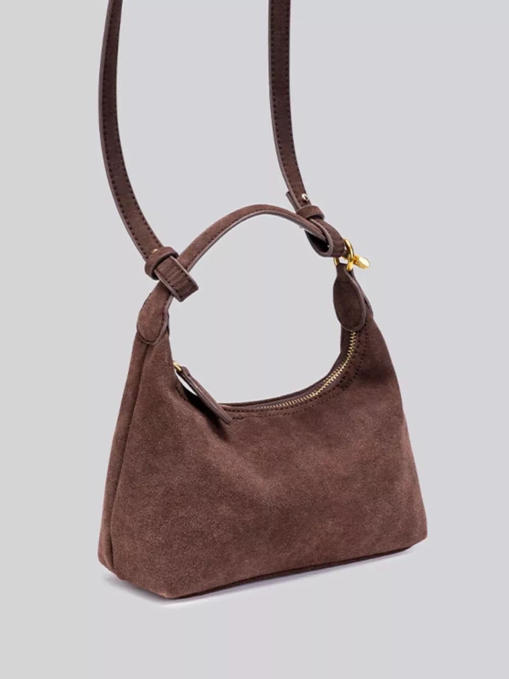 Minimalist Suede Crossbody Bag with Top Handle, image 9