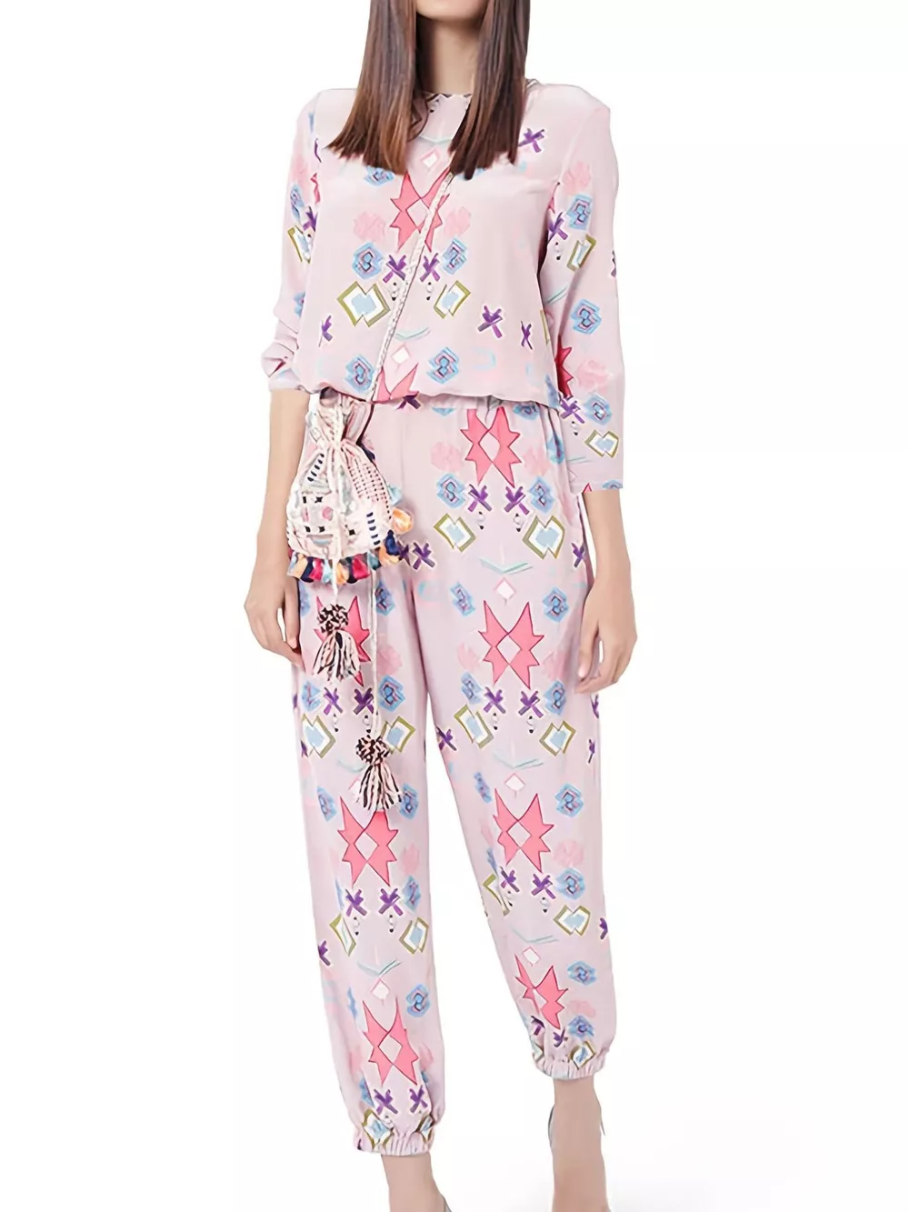 Printed Round Neck Long Sleeve Top and Pants Lounge Set, image 5