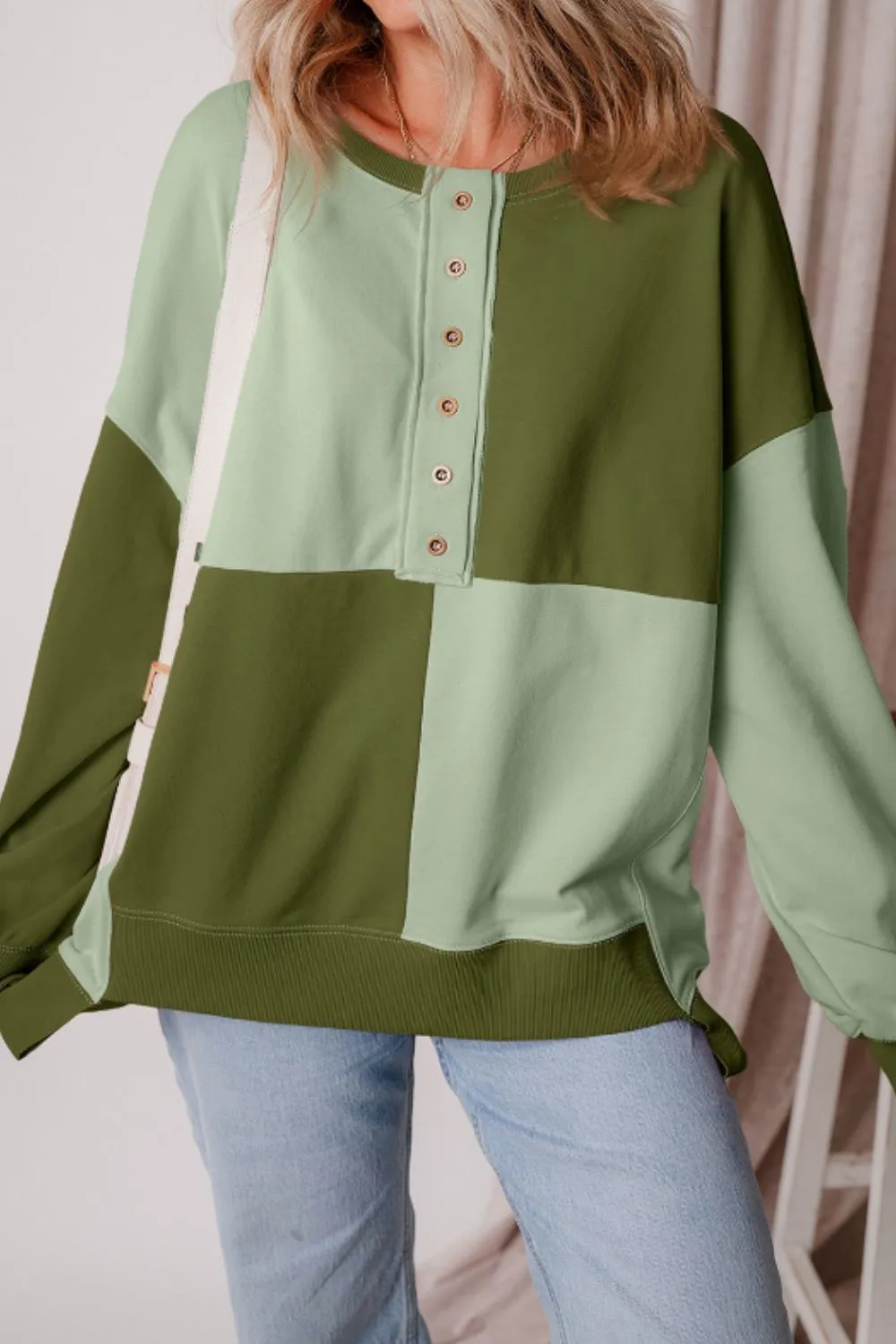Color Block Half Button Long Sleeve Sweatshirt, image 16
