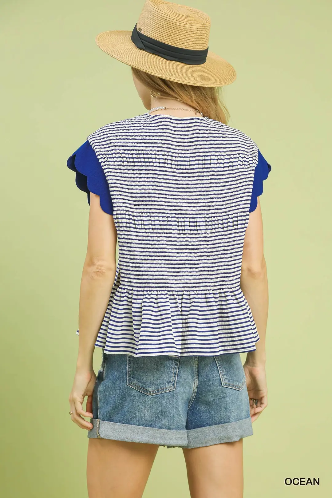 Stripe Ruffle Sleeve Peplum Top, image 2