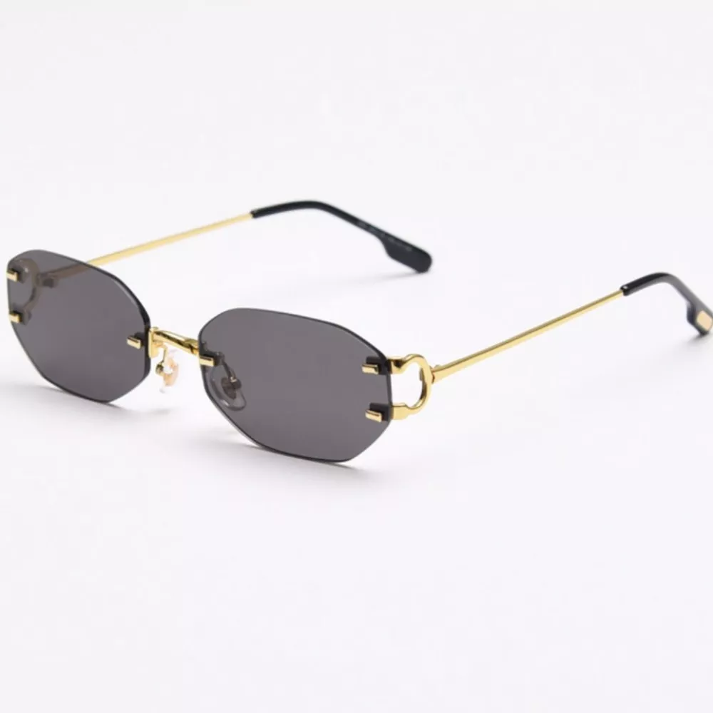 Rimless Oval Sunglasses with Gold Frame