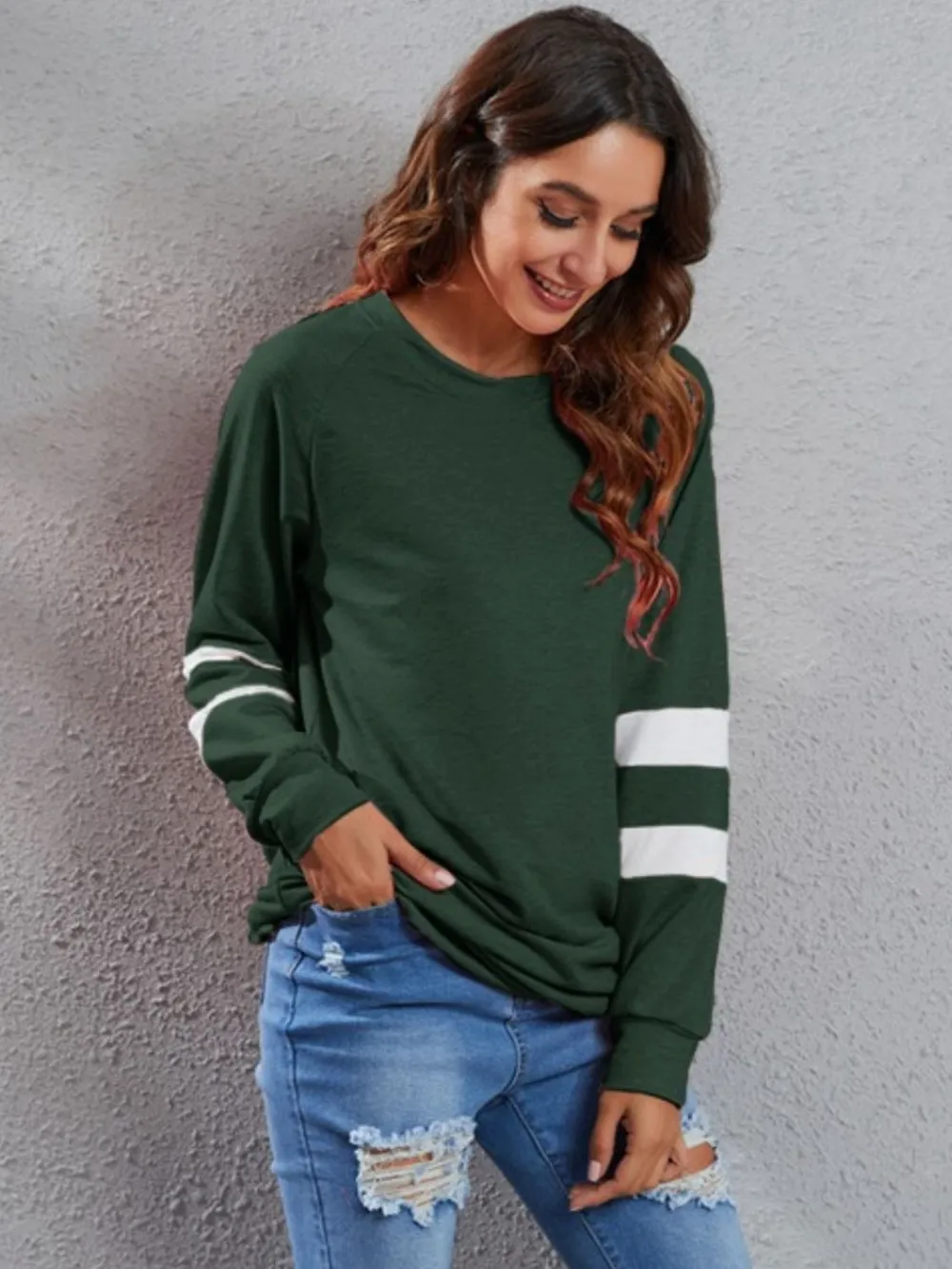 Full Size Striped Round Neck Long Sleeve T-Shirt, image 5