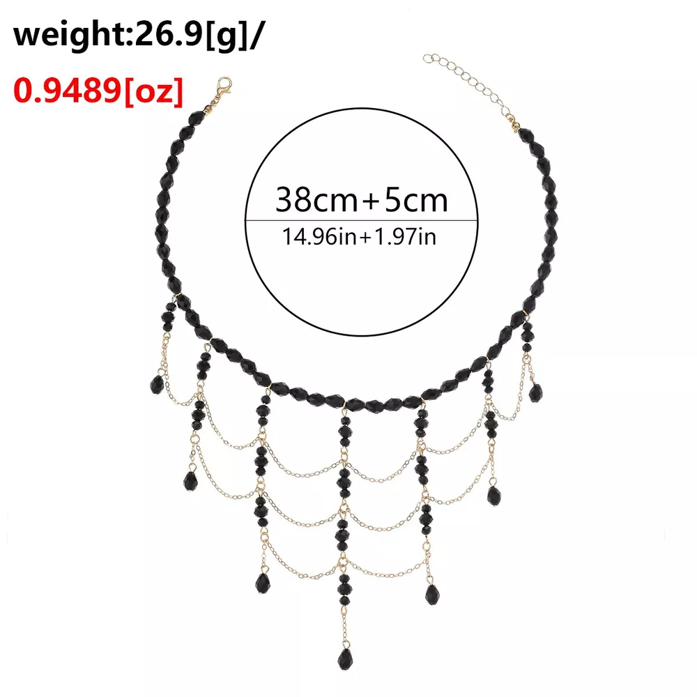 Beaded Choker Necklace with Draping Chains, image 9
