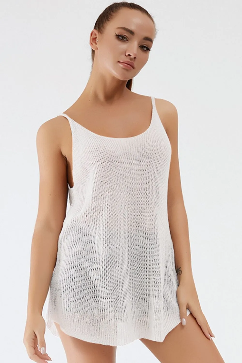 Scoop Neck Spaghetti Strap Knit Cami, image 5