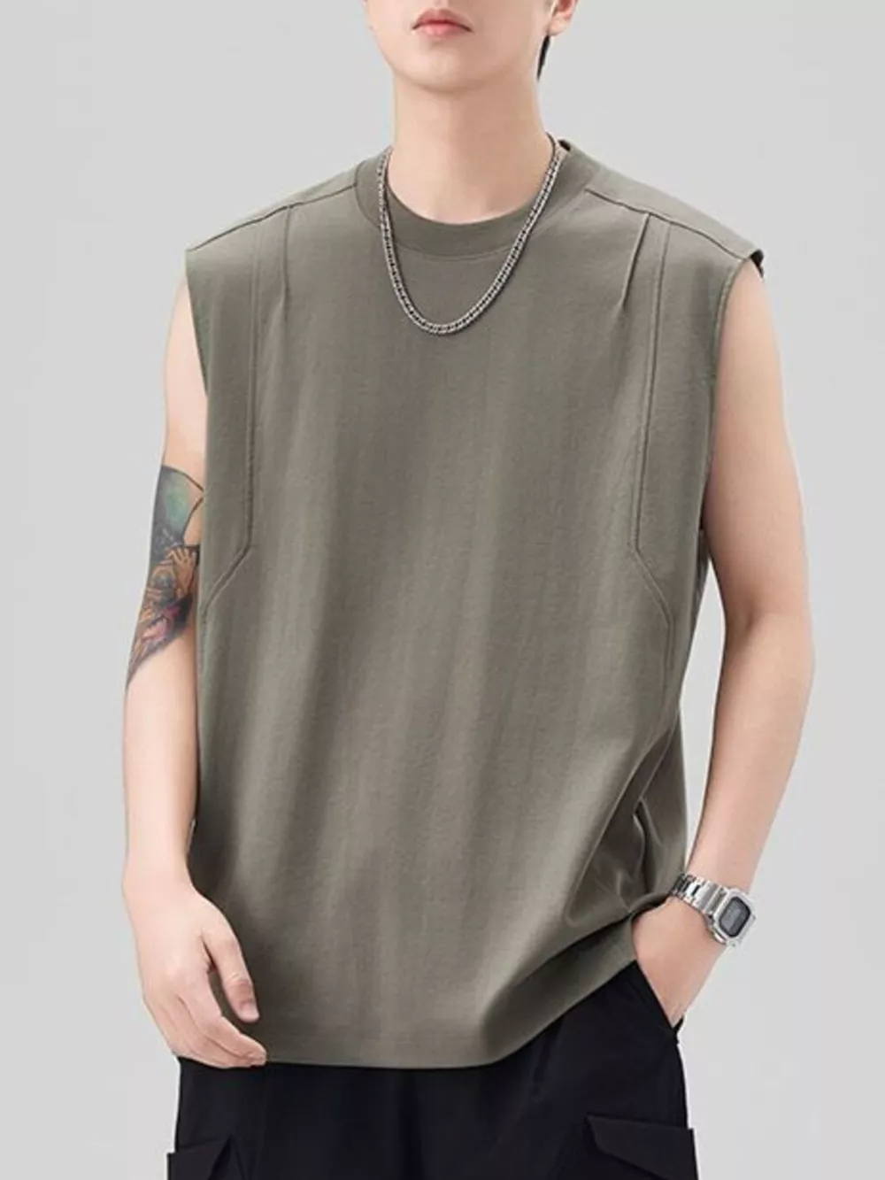Men's Plus Size Solid Color Casual Tank Top, image 7