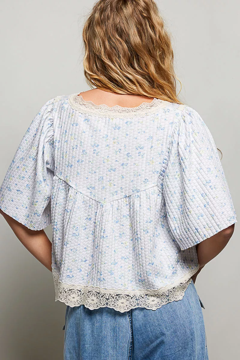 POL Floral Print Lace Trim Blouse, image 3