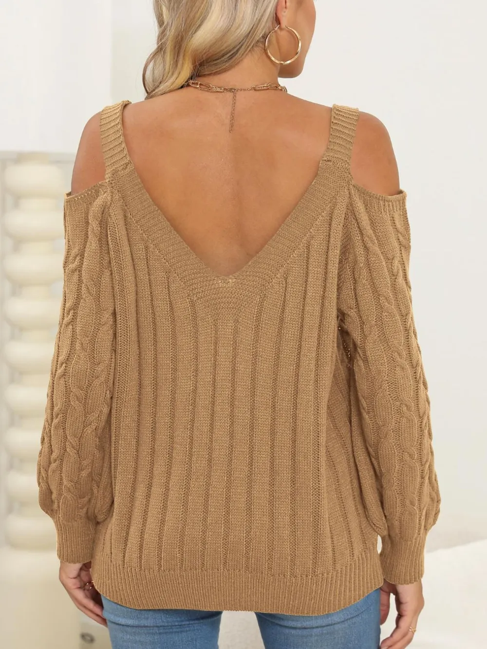 Cable-Knit Heart V-Neck Sweater, image 8