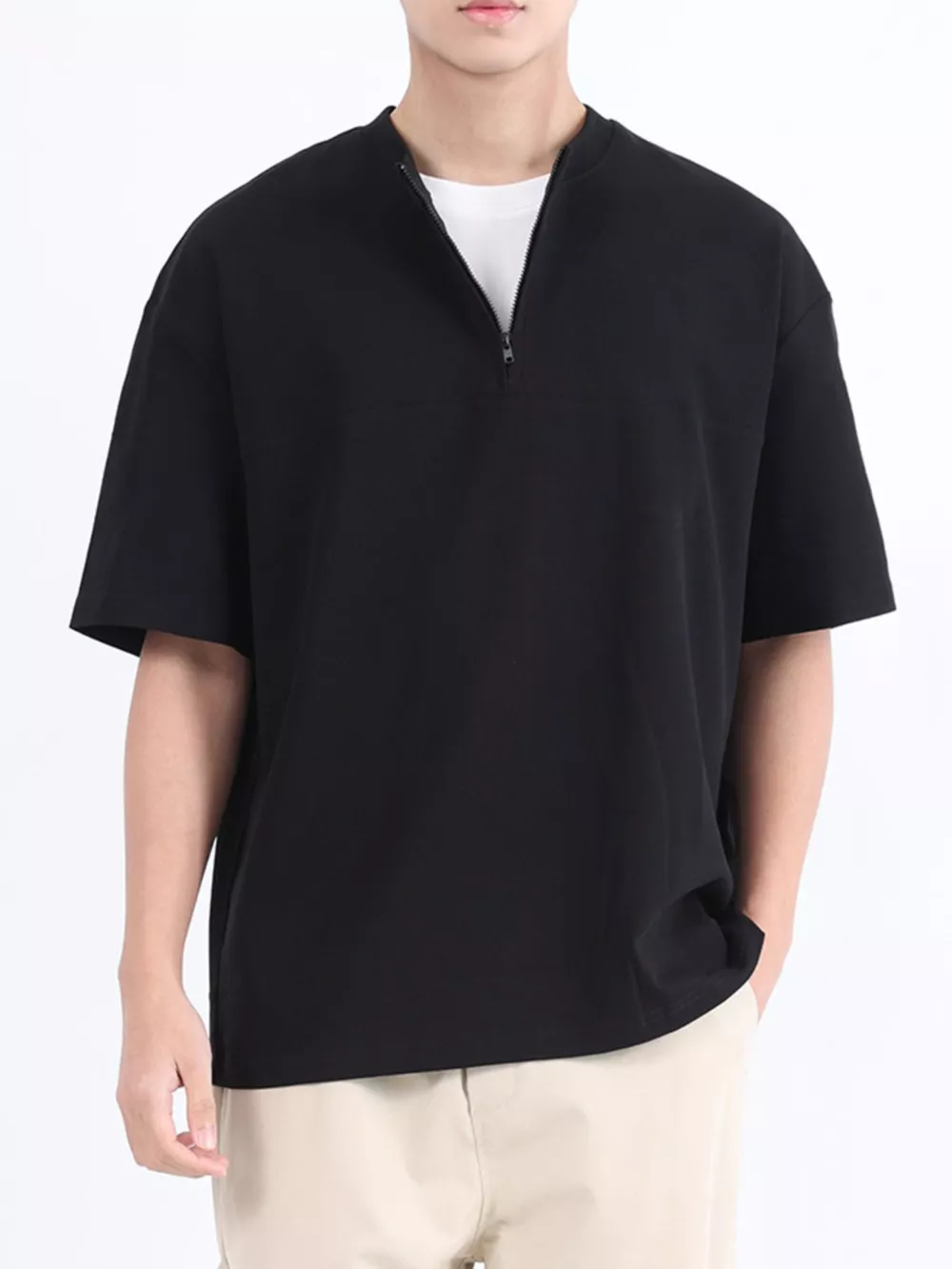 Men's Plus Size Half Sleeve Solid Color Top