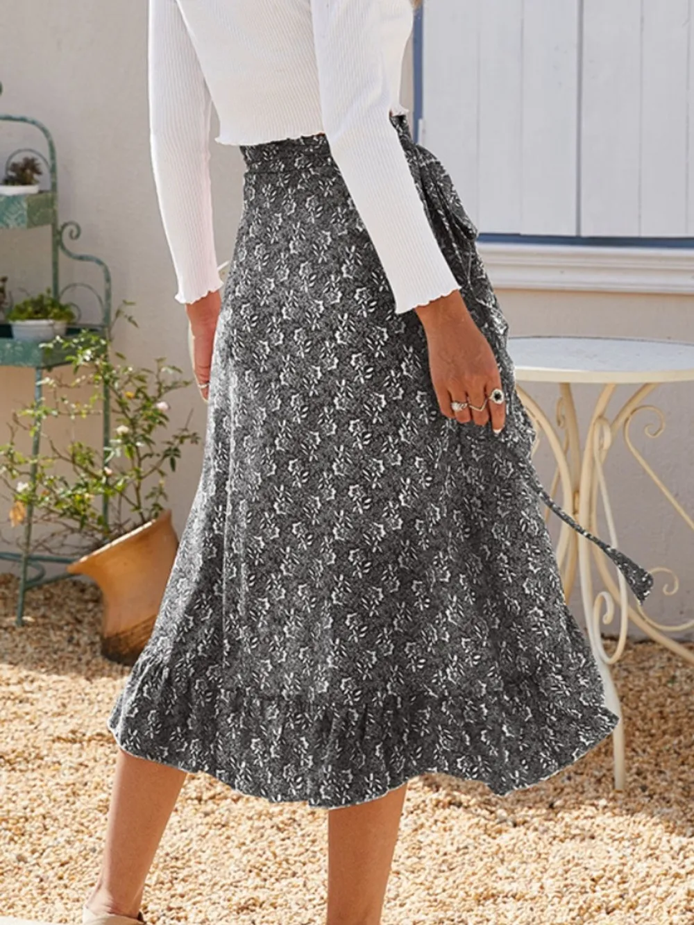 Printed Ruffled Midi Skirt, image 18