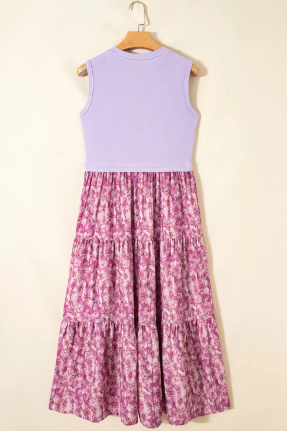 Ribbed V Neck Tank Floral Contrast Patchwork Dress, image 6