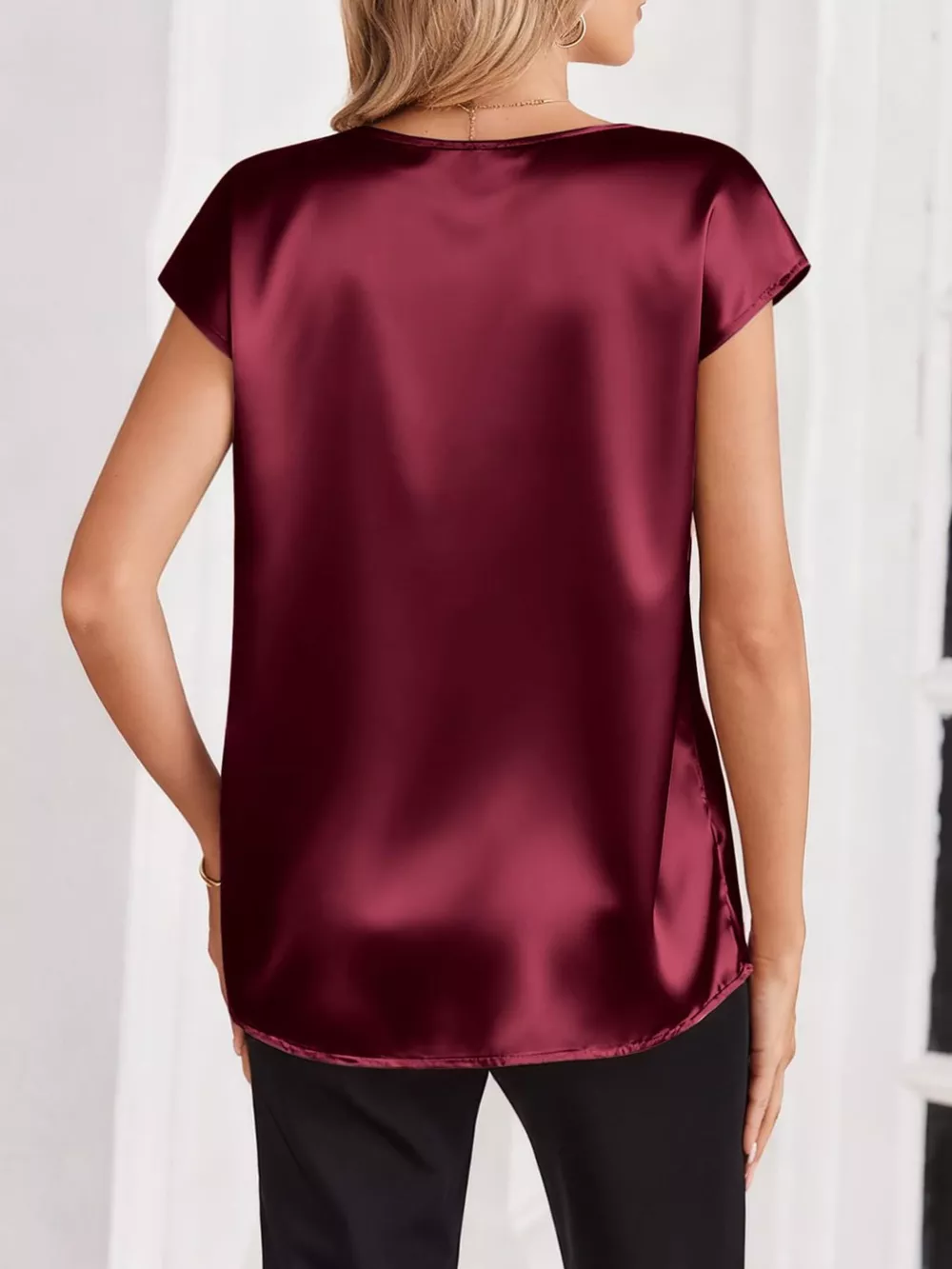 Satin V-Neck Cap Sleeve Blouse, image 13
