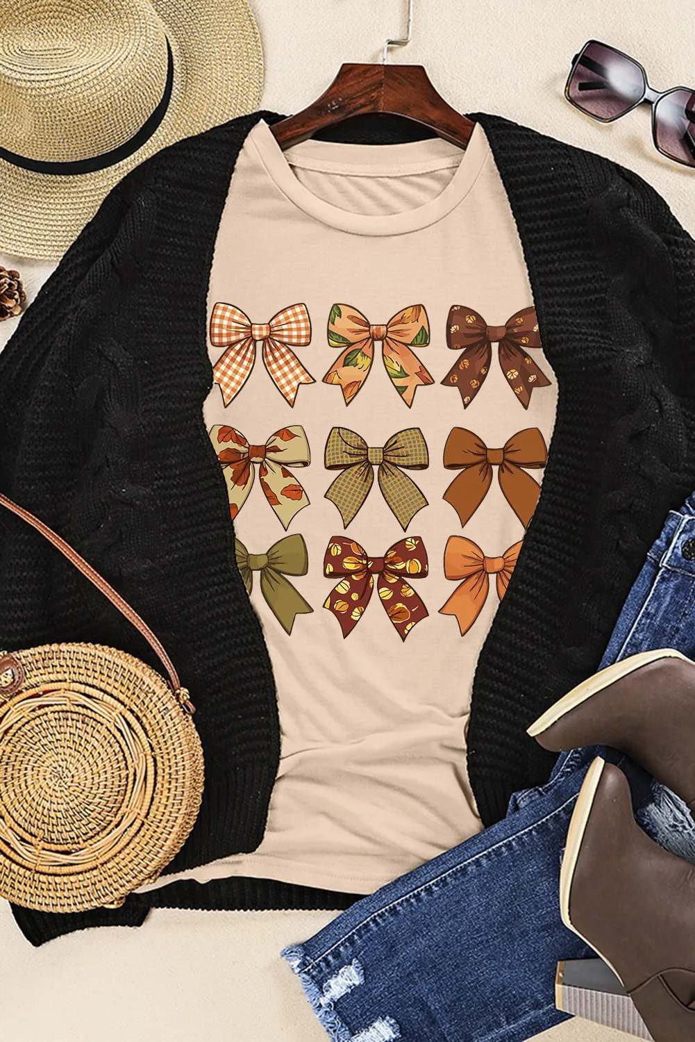 Bow Graphic Round Neck Short Sleeve T-Shirt, image 2
