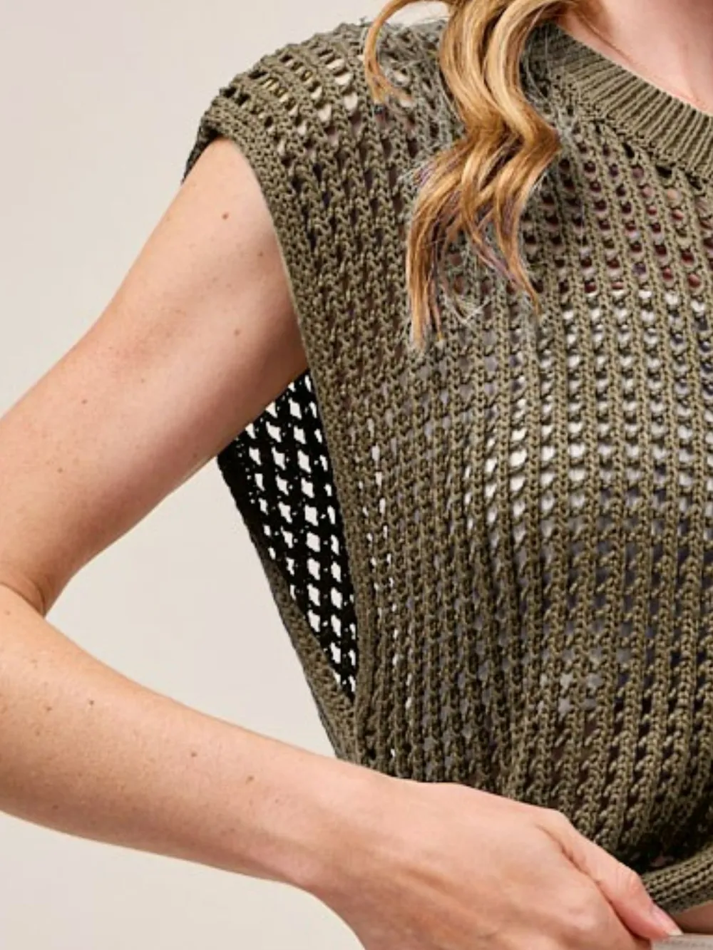 Big Metal Button Front Openwork Sweater Vest, image 2