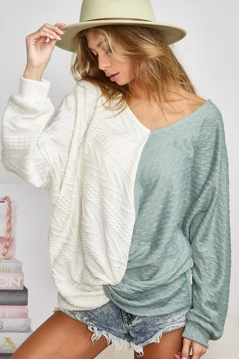 Twist Front Contrast Cable Knit Top, image 4