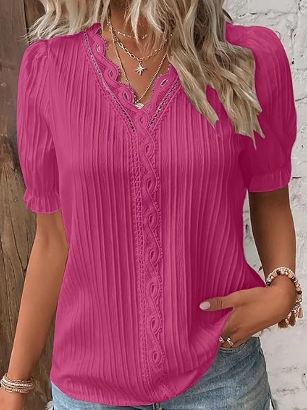 Full Size Lace Detail V-Neck Blouse Plus Size, image 12