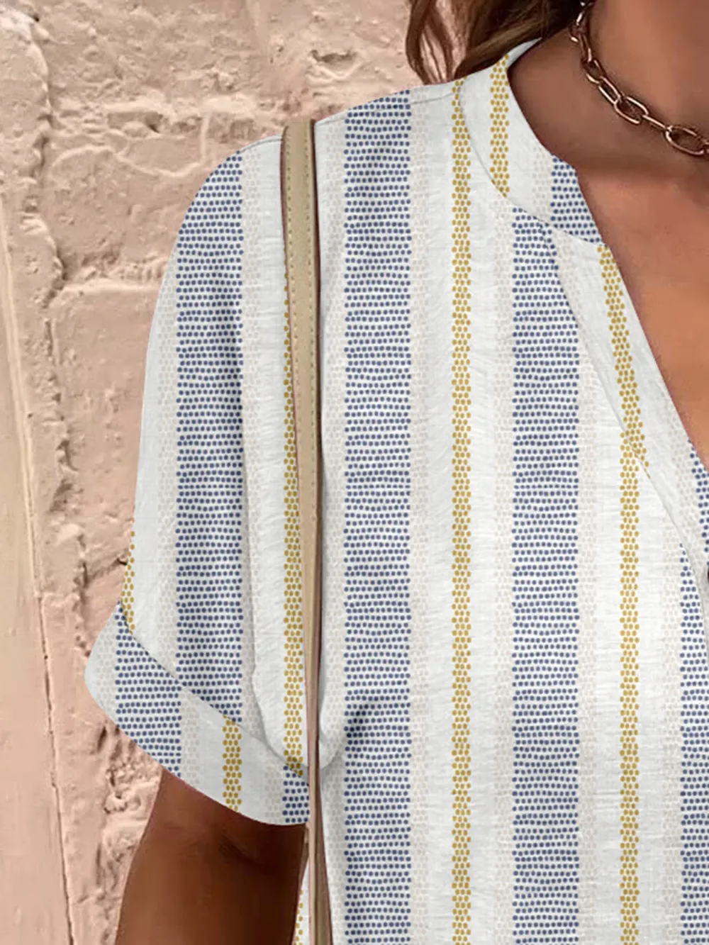 Full Size Printed Notched Short Sleeve Blouse, image 27