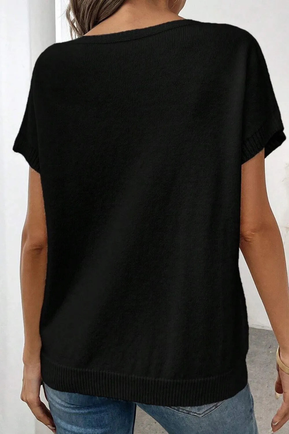 Bow Pattern Knit Short Sleeve Sweater, image 7