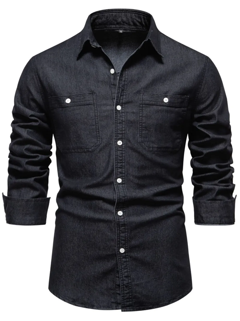 Men's Collared Neck Long Sleeve Denim Shirt, image 4