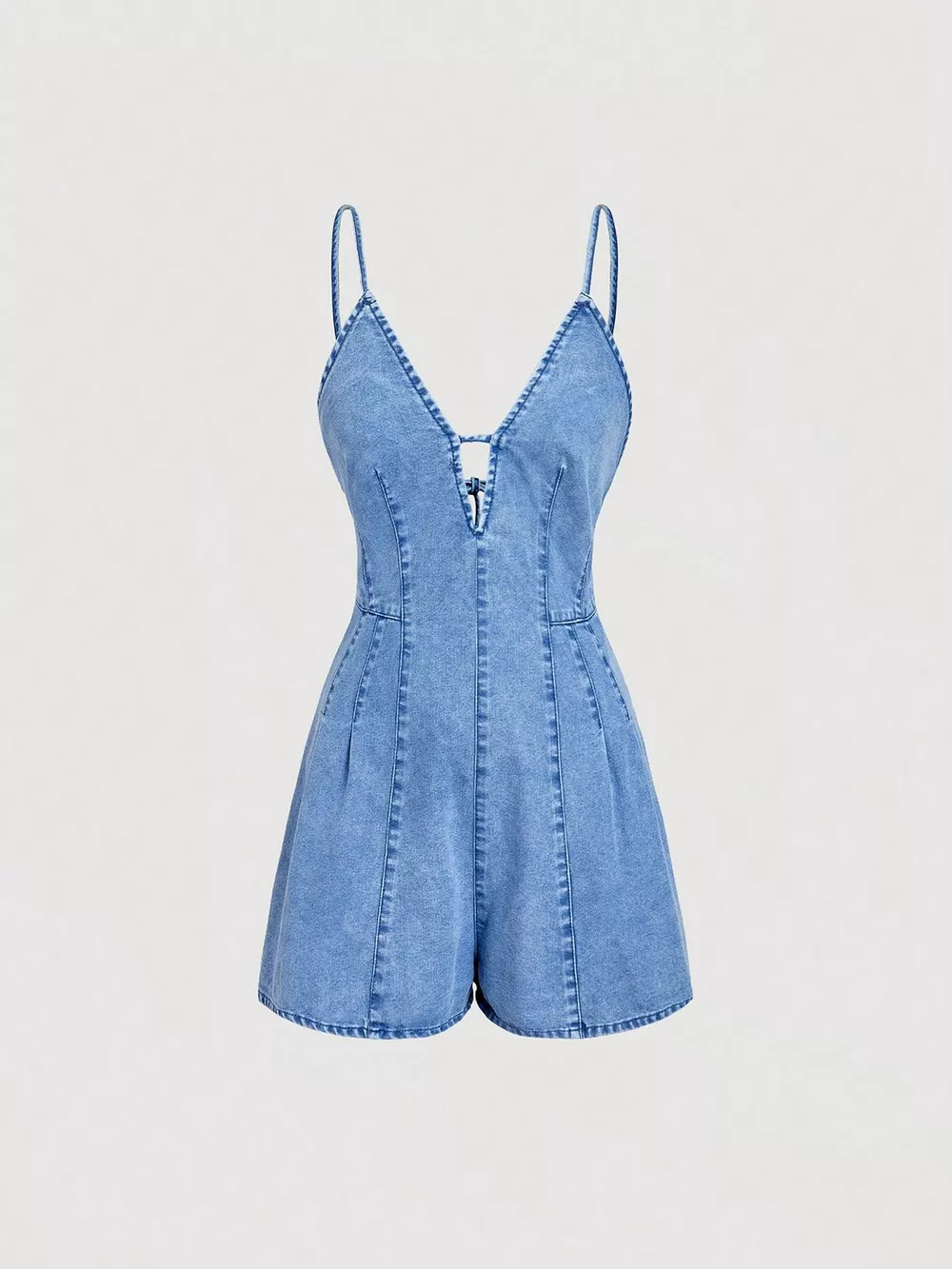 Spaghetti Strap Denim Romper, image 2