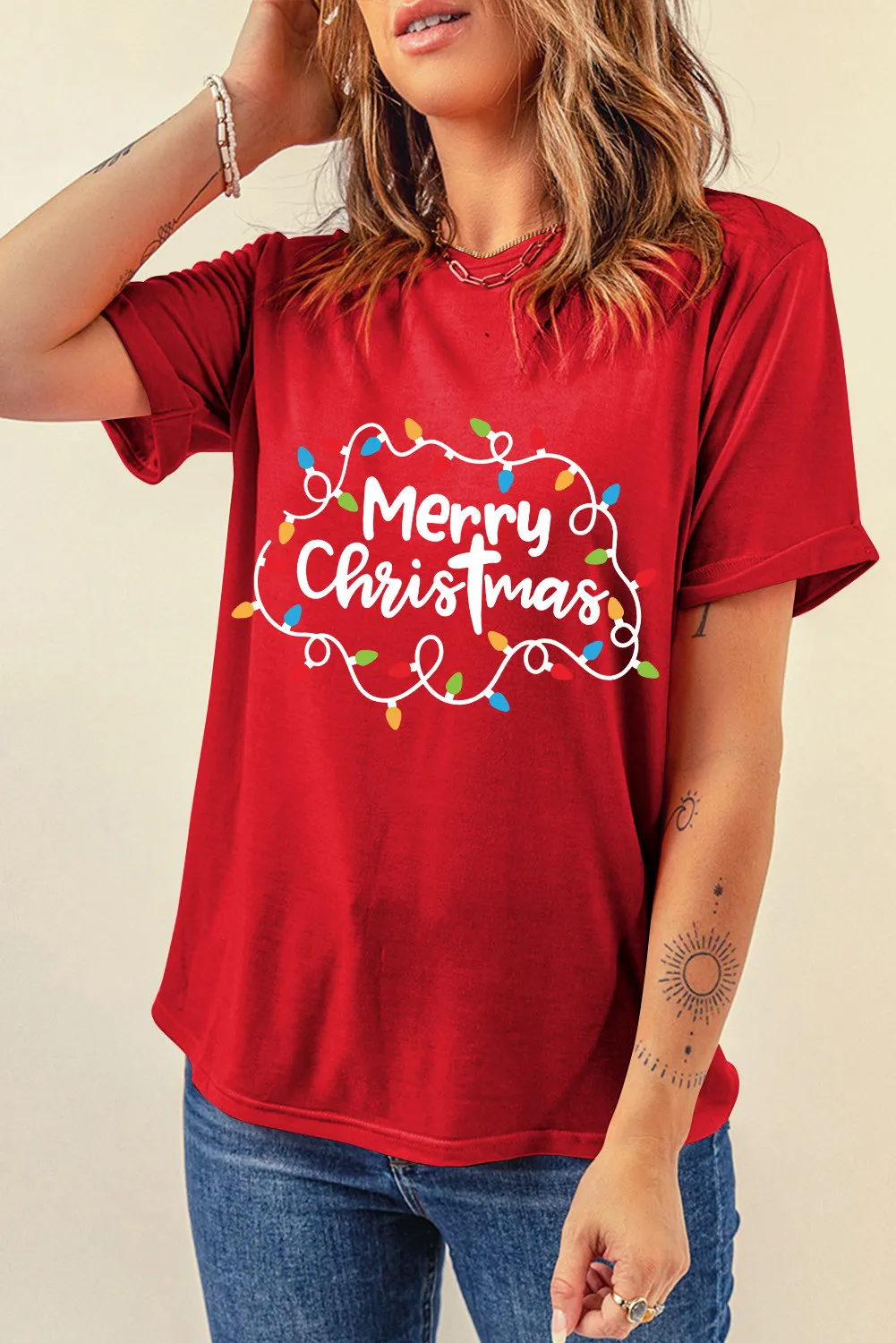 MERRY CHRISTMAS Round Neck Short Sleeve T-Shirt, image 2