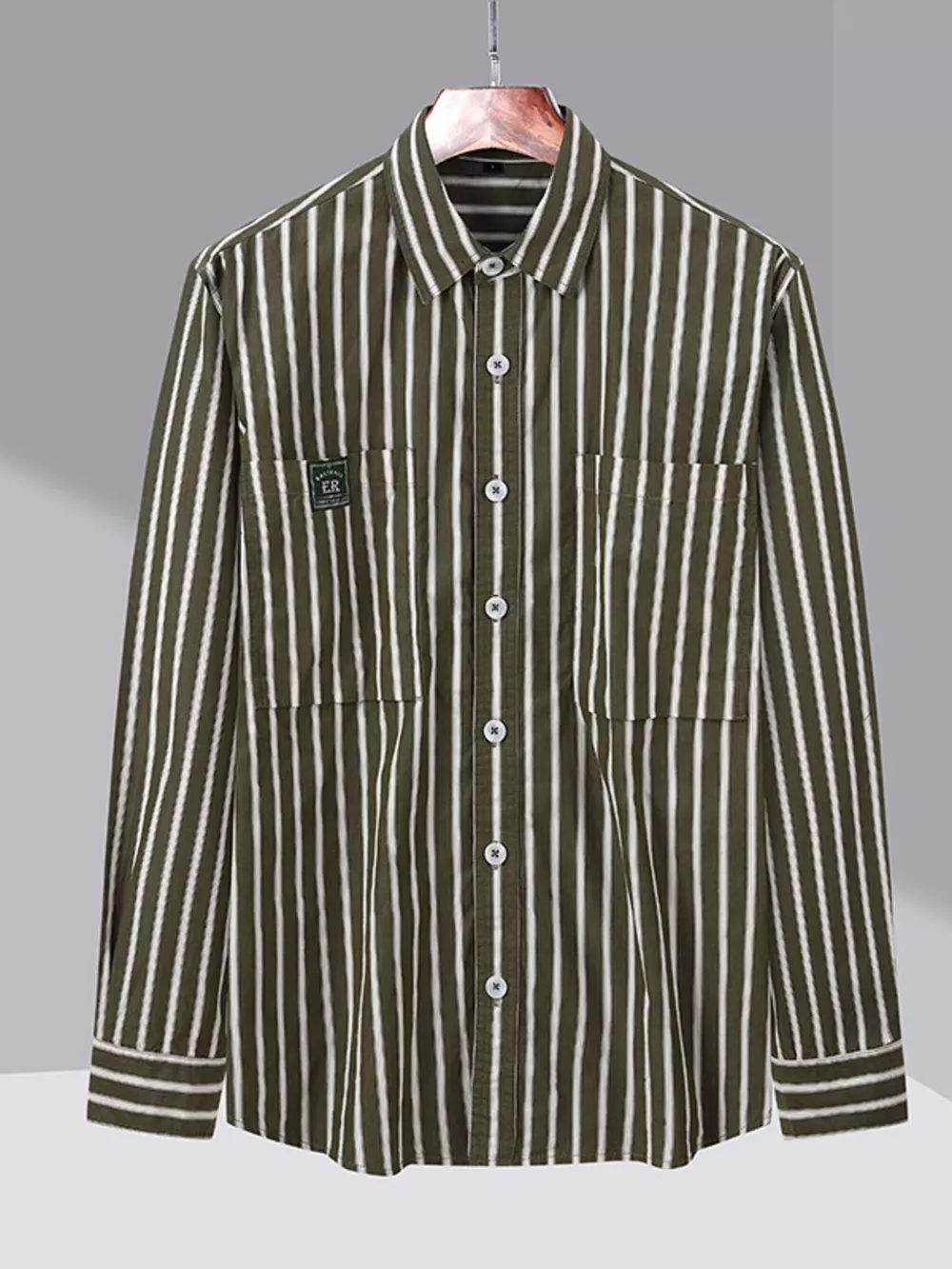 Men's Plus Size Button Up Long Sleeve Striped Shirt, image 4