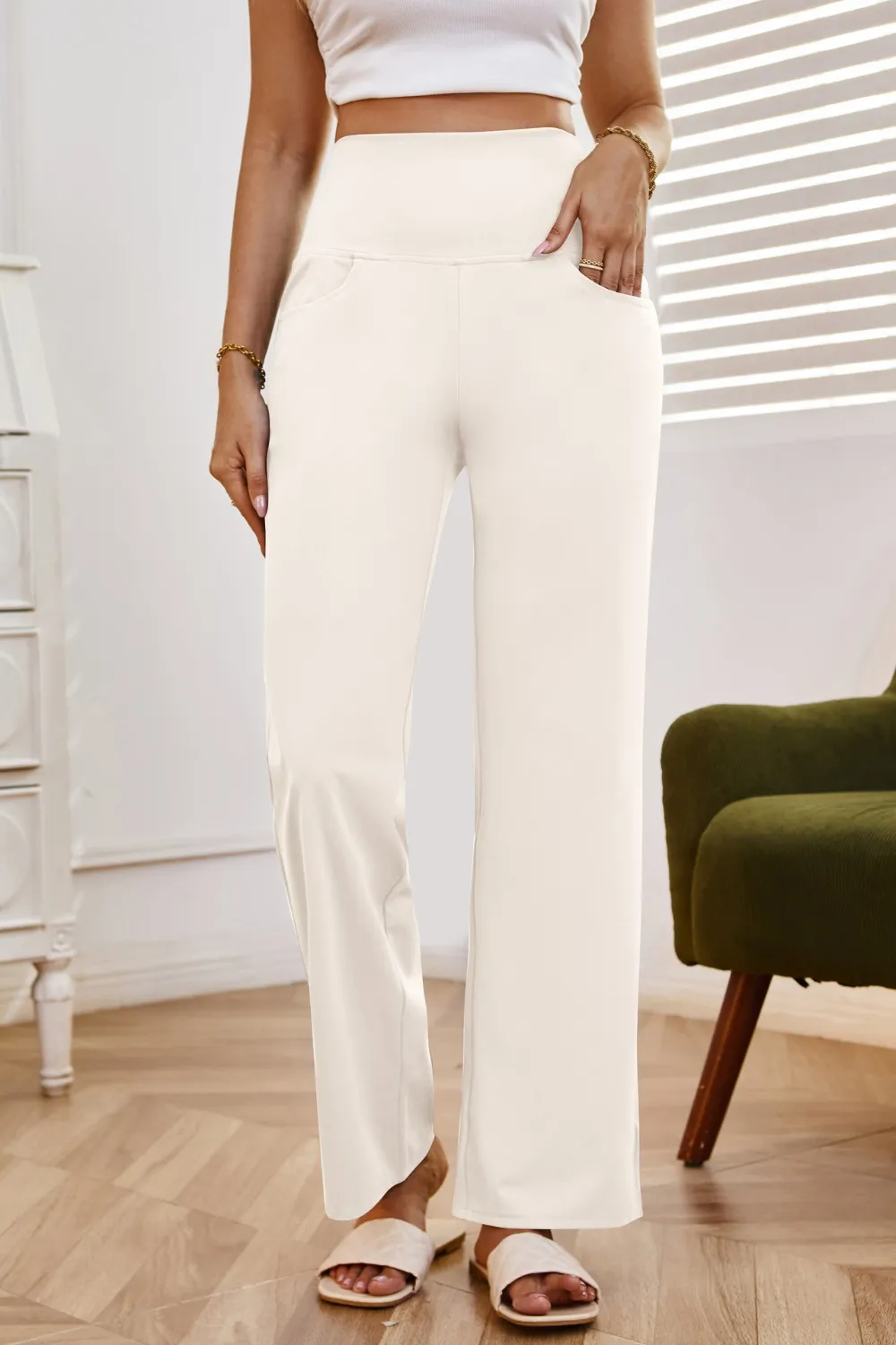 High Waist Wide Leg Pants with Pockets, image 16